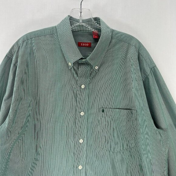IZOD Shirt Mens Size L Striped Button Down Long Sleeve Woven Cotton Green - Picture 3 of 9